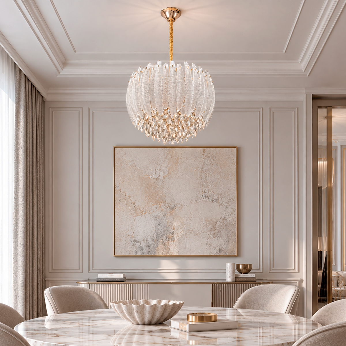 Люстра підвісна золота з оригінальним плафоном D-40 cm / D - 57,5 cm E14 x 12 Gold + Transparent Elodie 260935-100009030