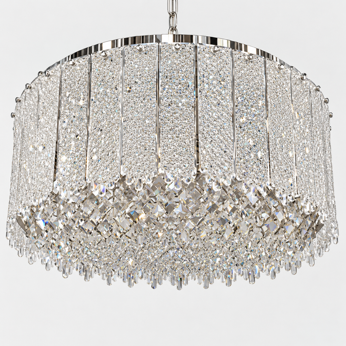 Люстра підвісна срібна з кришталевим плафоном D - 57 cm Led 90W + E14 x 8 Chrome Crystal Fairy 260935-100009032