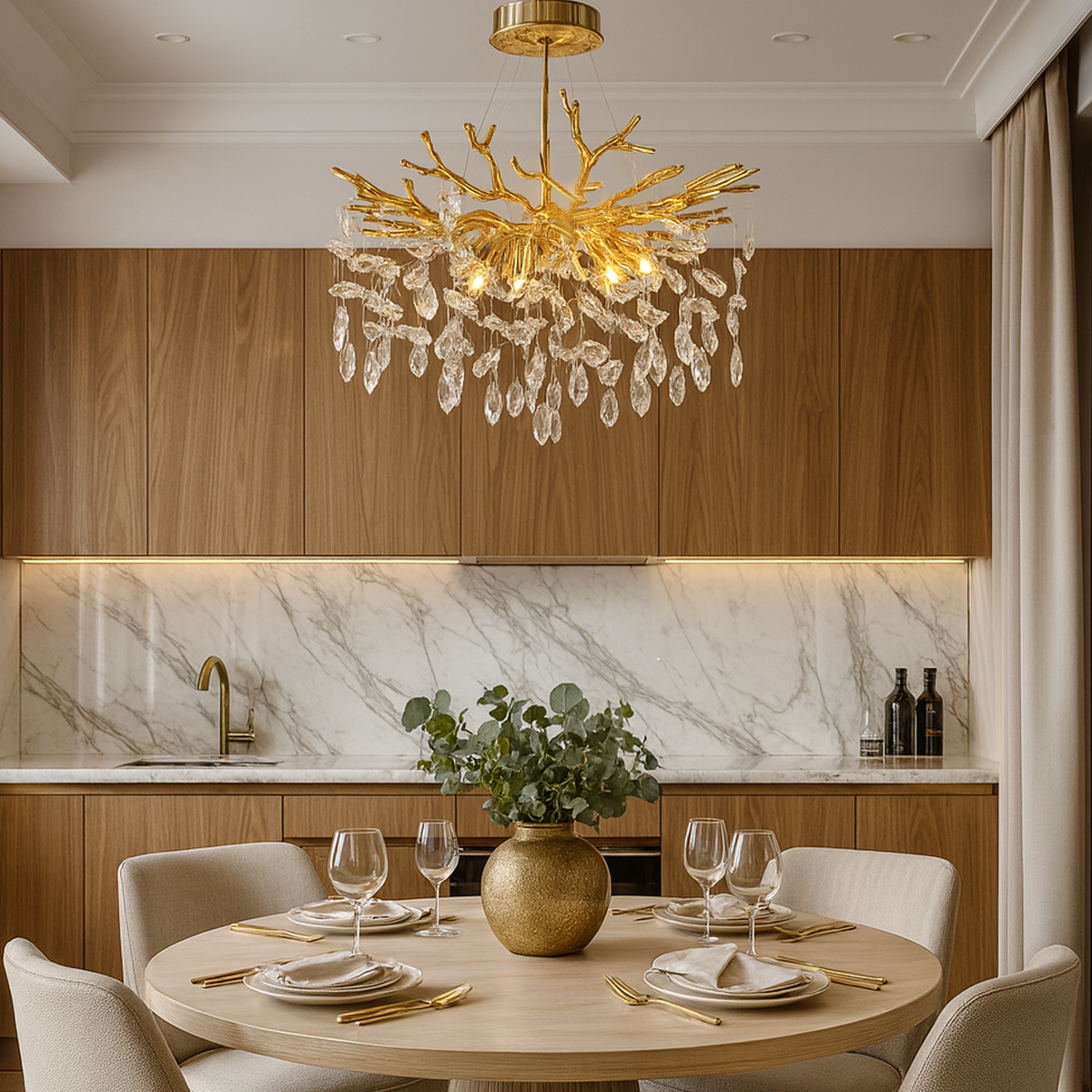 Люстра золота з кришталевим плафоном D-48 cm E14x6 Gold Crystal Cascade 251153-100006737