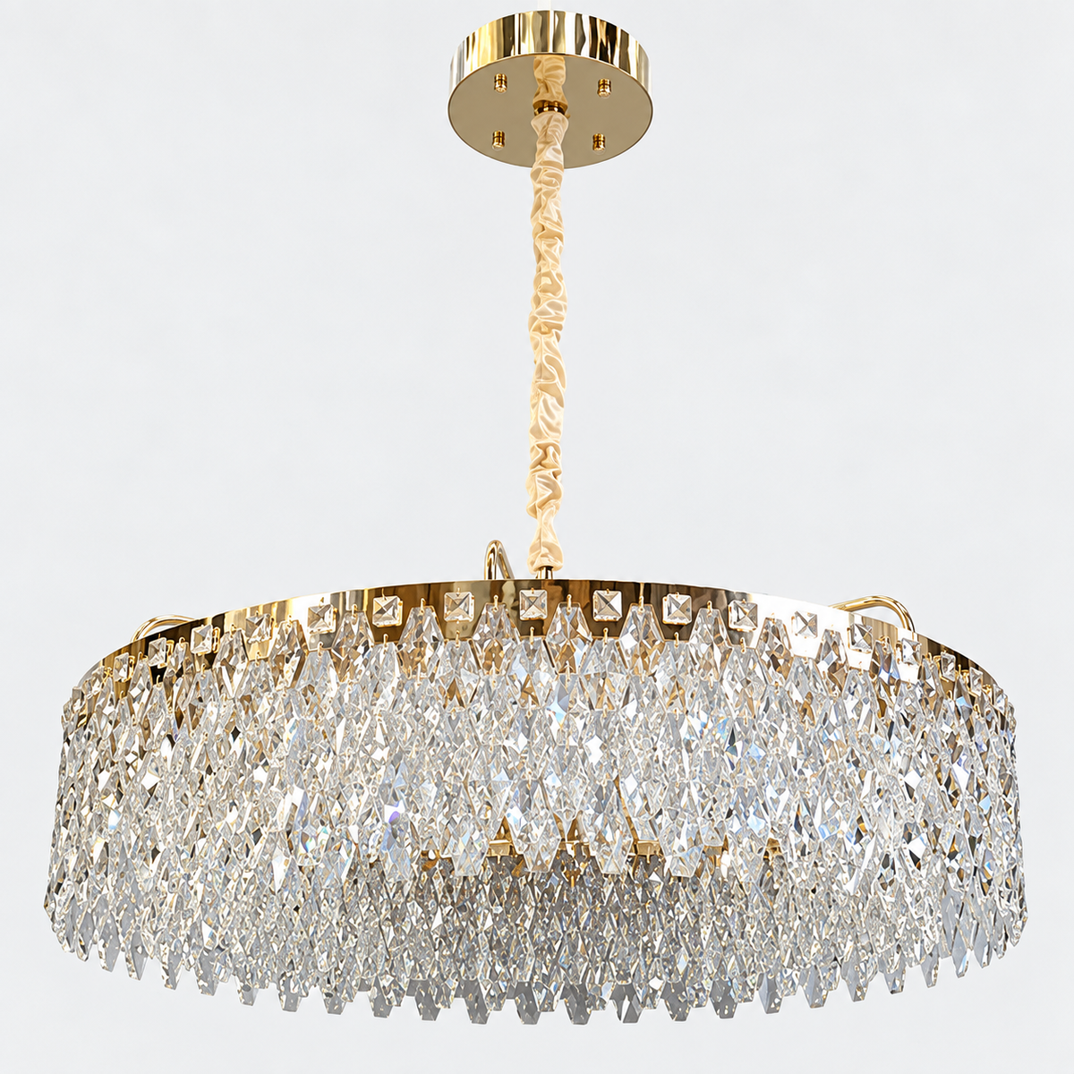 Люстри підвісні золоті з кришталевим плафоном D - 50 cm / 60 cm / 80 cm Led 60W / 76W / 94W Gold Crystal Coliseum 260935-100009039