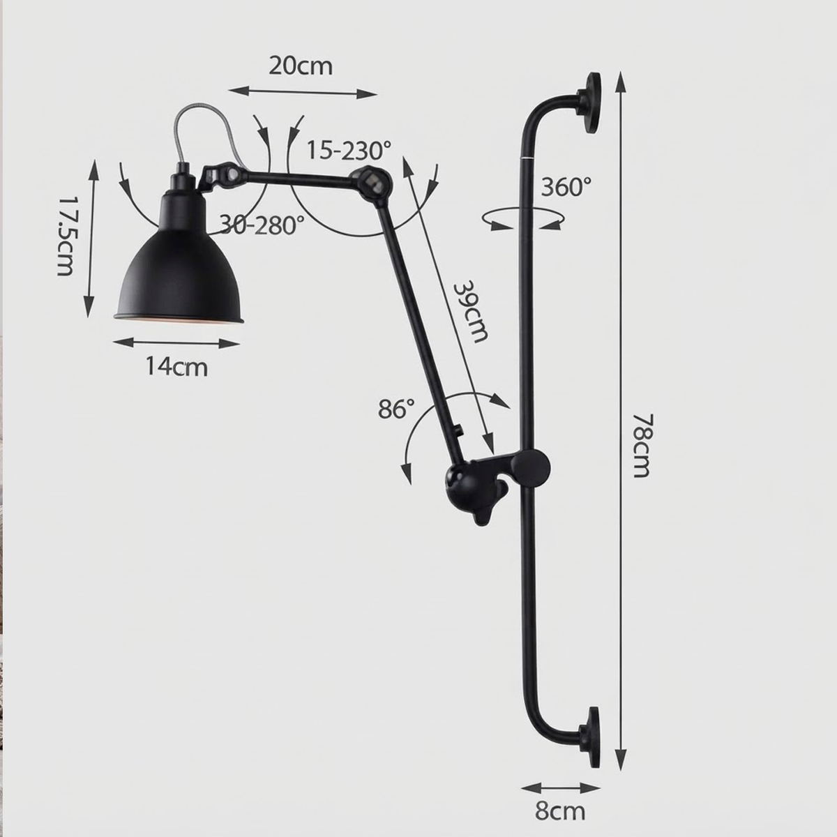Бра поворотне чорне H-78 cm E14 Black turn Black 210701-100000137