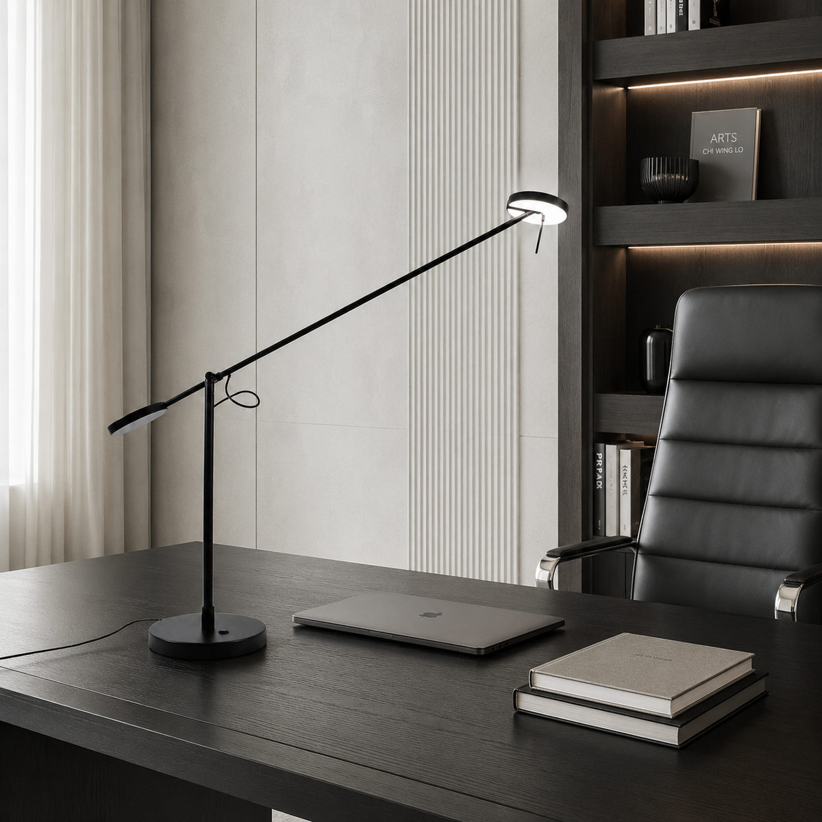 Настільна лампа чорна поворотна H-100 cm W-91 cm Led 10W 3000K Black Slim Groky 260866-100008548