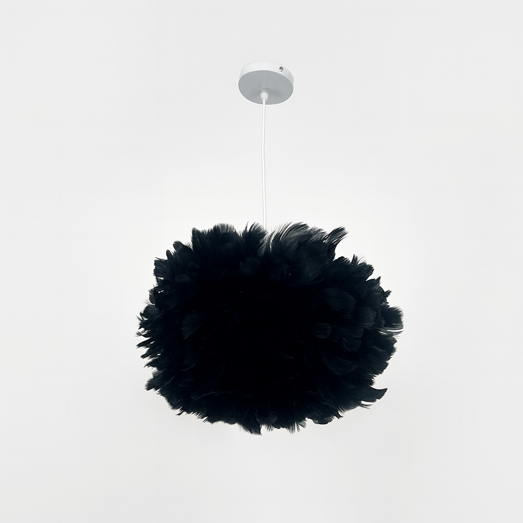 Люстра підвісна з чорним плафоном з пір'я D-40 cm/ 60 cm E27 Перо Black Feather 260718-100008462