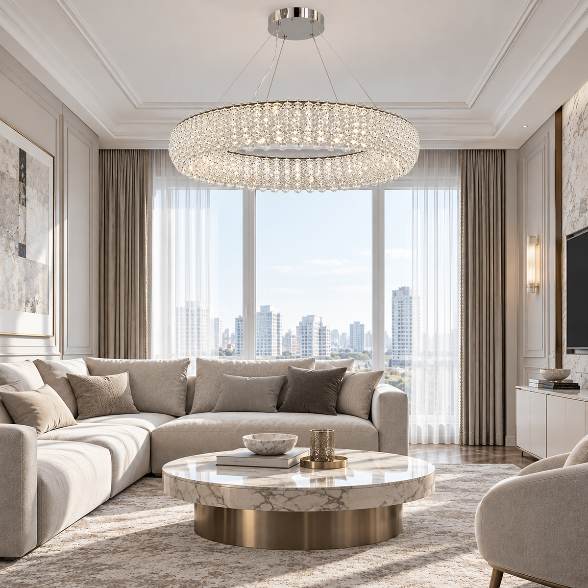 Люстри срібні підвісні D - 50 cm / 60 cm / 80 cm Led 65W / 75W / 103W Chrome Win Crystal 260935-100009042