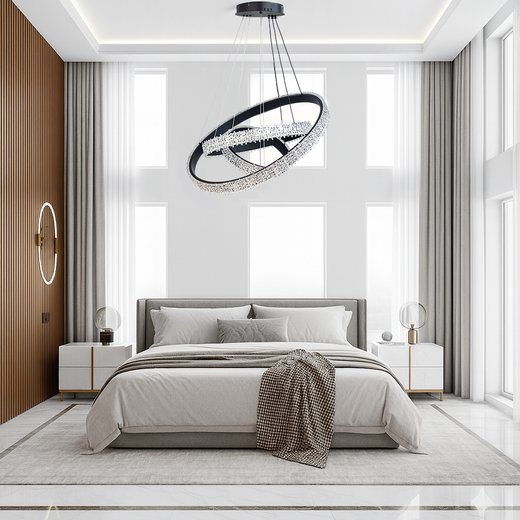 Люстра чорна кільцева потрійна з рель'єфним плафоном D-80+60+40 cm Led 105W Black Simple Ice 251235-100006813