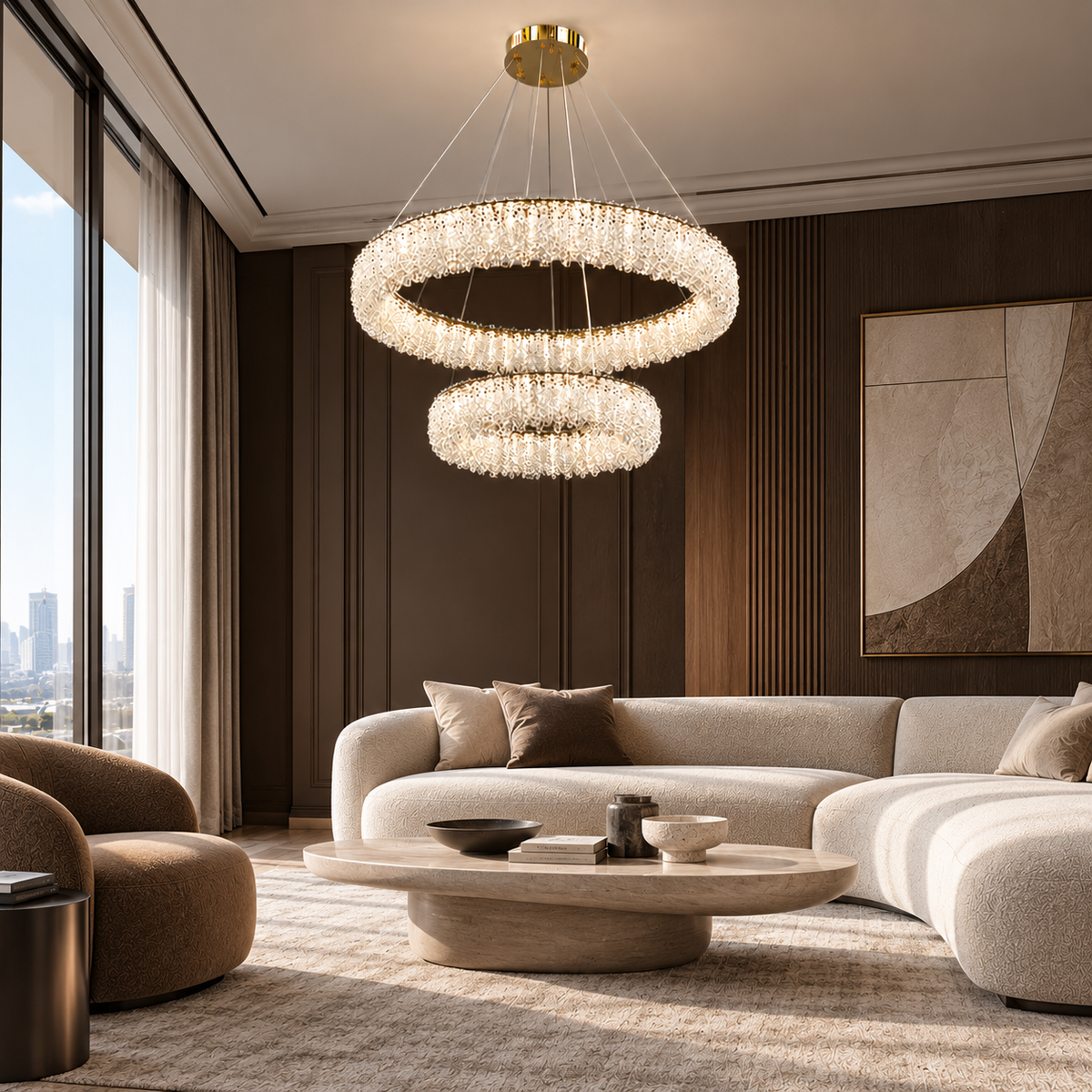 Люстра золота кільцева подвійна з кришталевим плафоном 80+50 cm Led 75W Gold Win Crystal 251235-100006791