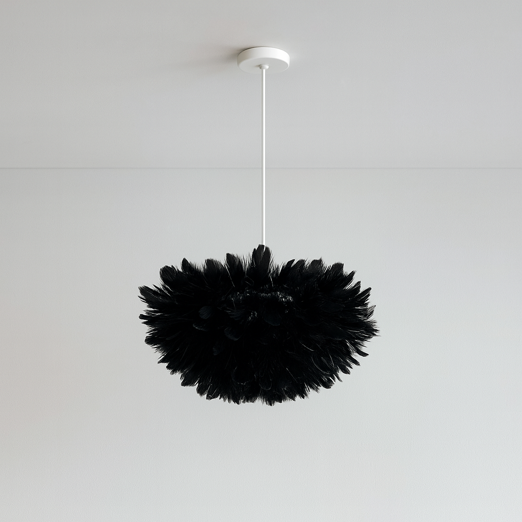 Люстра підвісна з чорним плафоном з пір'я D-40 cm/ 60 cm E27 Перо Black Feather 260718-100008462