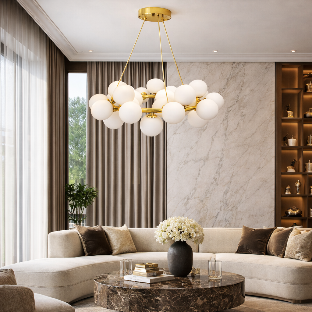 Люстра підвісна золота з білими плафонами D-70 cm G9x25 Gold + White Bubbles 260135-100007286