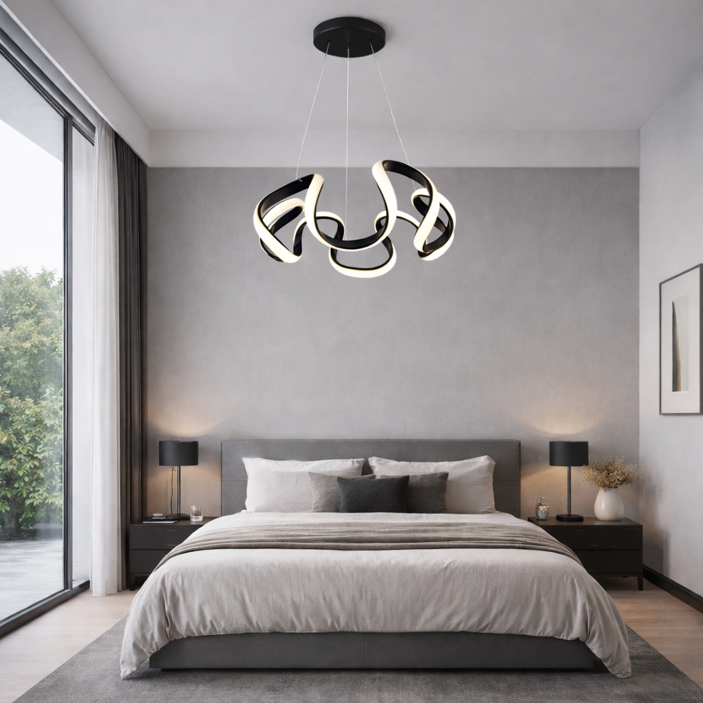 Люстра чорна підвісна з хвилястим плафоном D-50 cm Led 80W Black Curves circle 260188-100007089