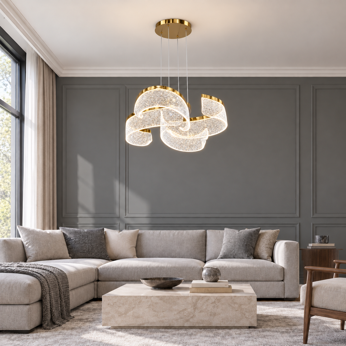 Підвісна люстра золота D-52 cm Led 43W 3000K-6000K Gold Aurora 261035-100009055
