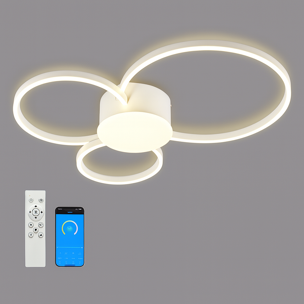 Люстра біла стельова світлодіодна Потрійне коло з пультом L-58 cm H-7 cm Led White Trio Rings 250731-100005460