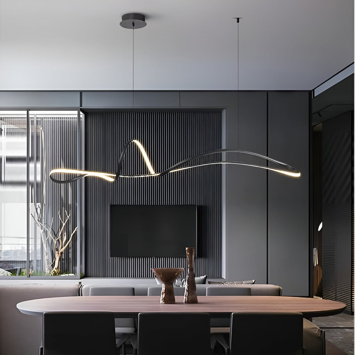 Підвісні люстри чорна хвиля L-100 cm / L-120 cm Led 4000K Black Wave 250918-100006042