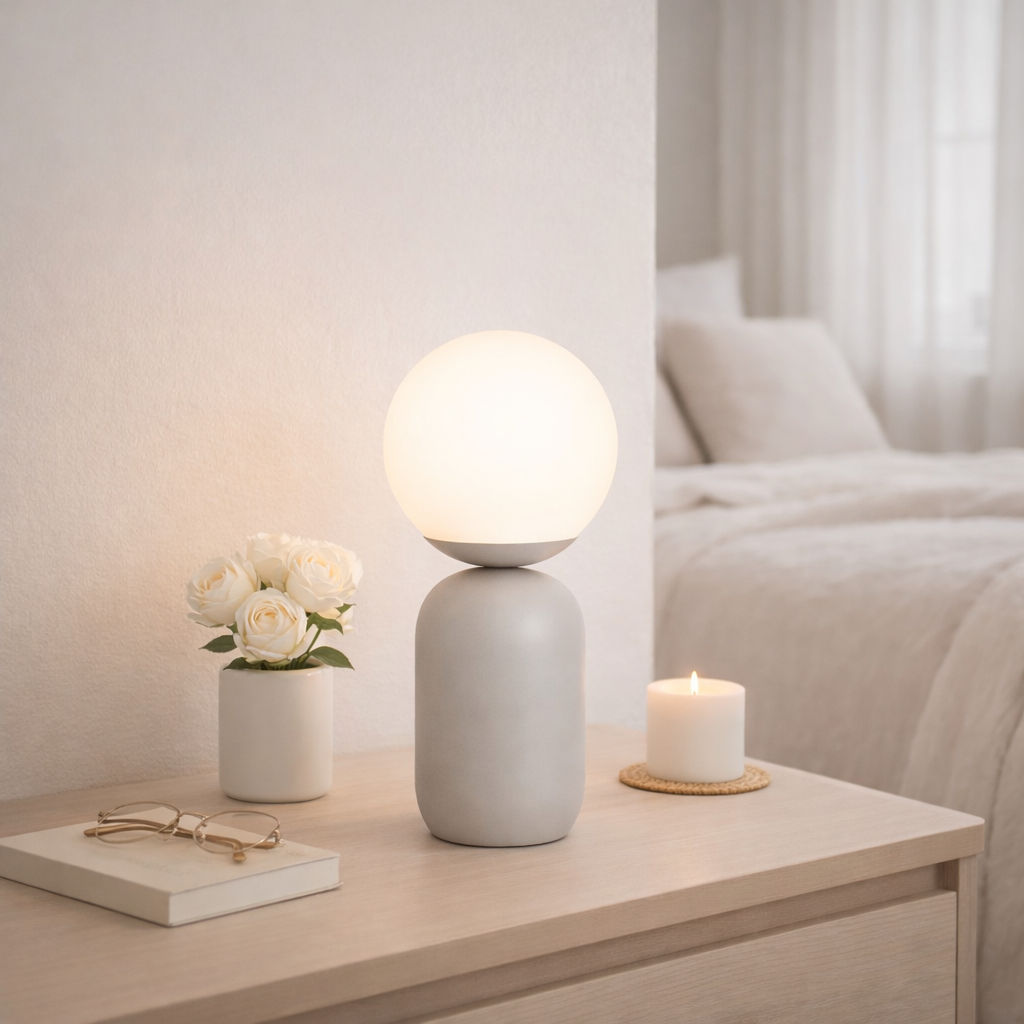 Лампа настільна біла з білим матовим плафоном H-35 cm E14 White Matte Bulb 260209-100007484