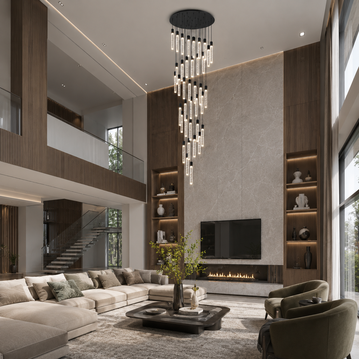 Каскадна люстра чорна D-80 cm Led 235W 4000K Black Cascade Imitation Bubbles 260522-100008007