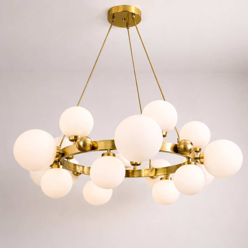 Люстра підвісна золота з білими плафонами D-106 cm G9x24 Gold + White Bubbles 260135-100007318