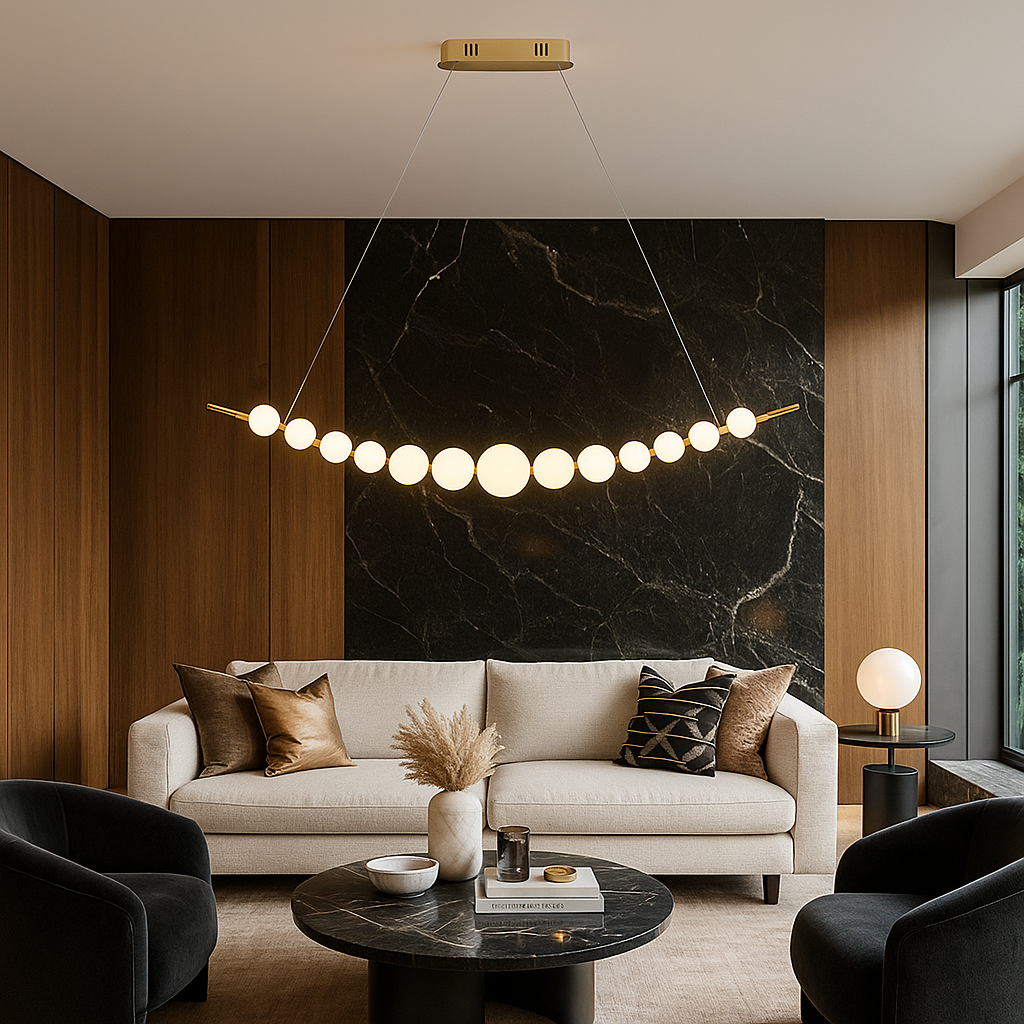 Люстра золота підвісна з круглими плафонами L-110 cm Led 24W White Pearl Arc 251118-100006509