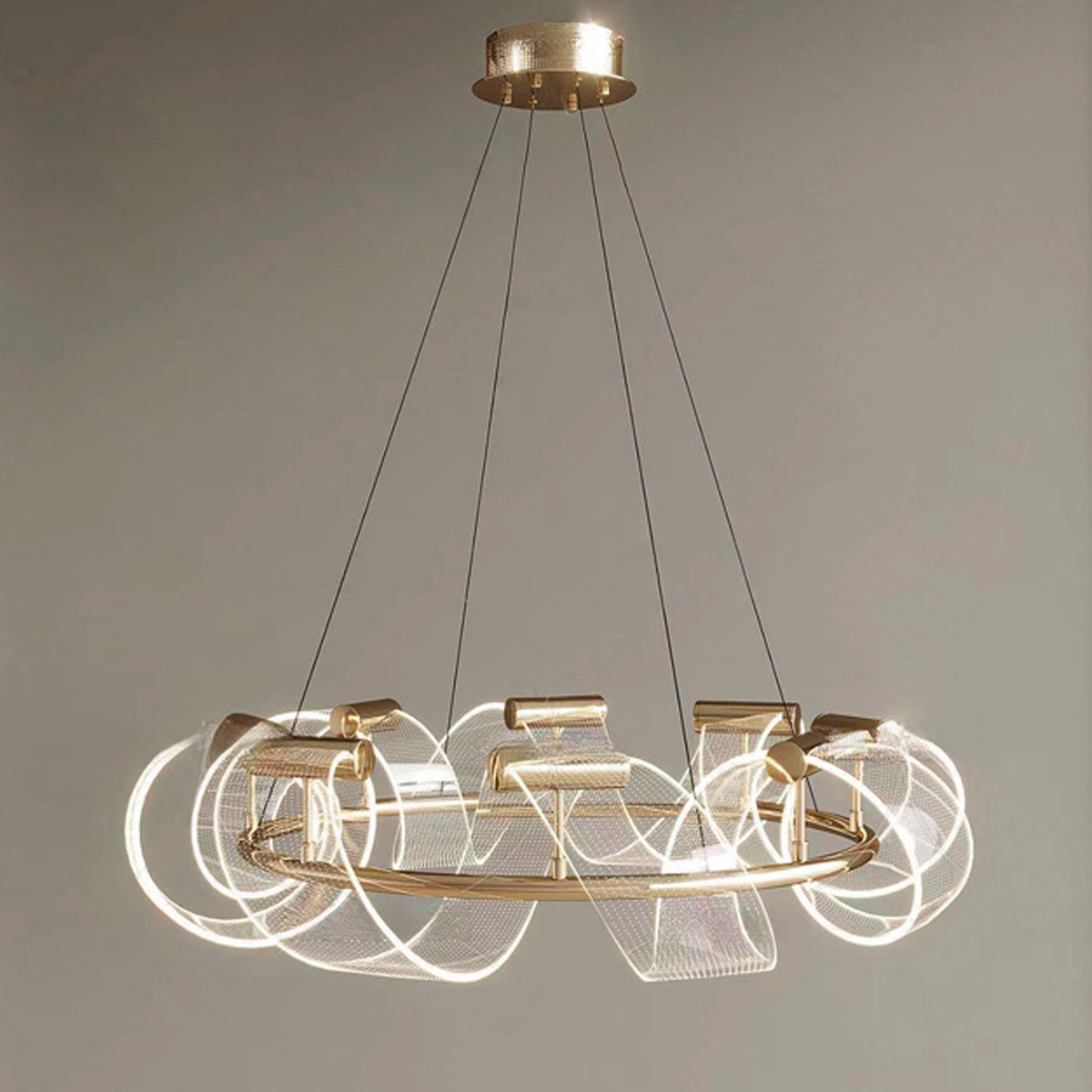 Люстра підвісна золота з акриловим фігурним плафоном D-60 cm / D-80 cm Led 18W / 30W Gold Curly 260735-100008416