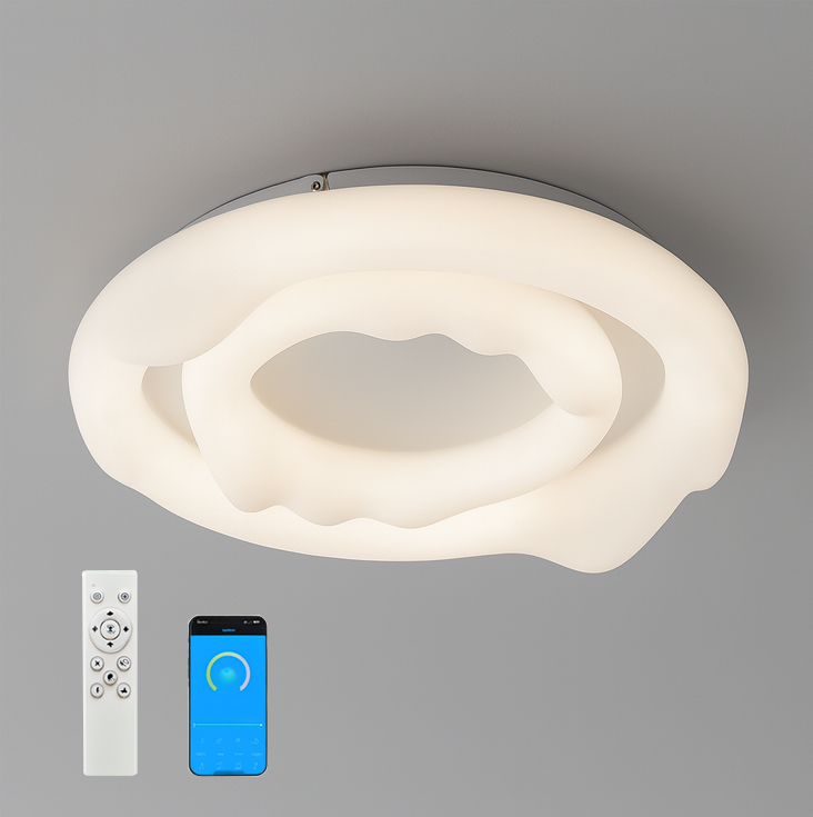 Люстра біла стельова світлодіодна з пультом D-50 cm Led 80W White Dribble Double 250831-100005789