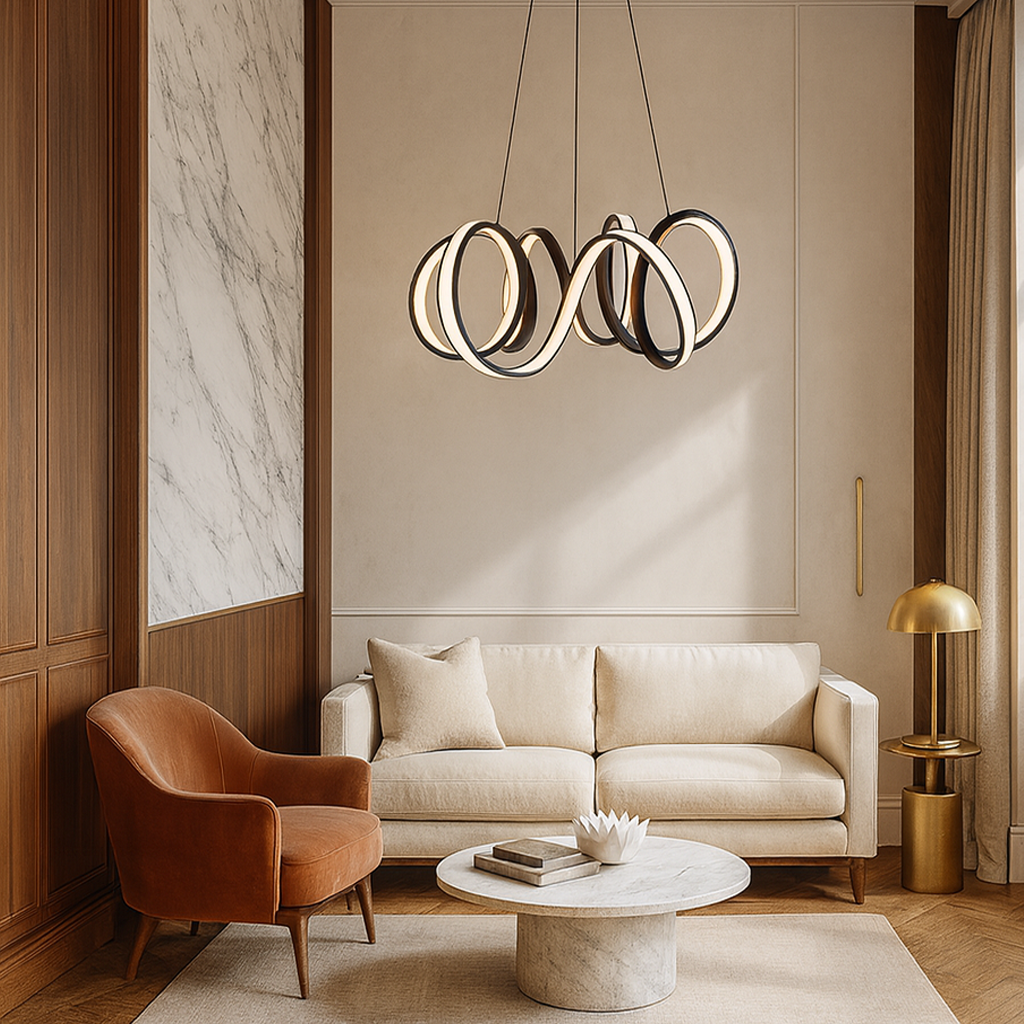 Люстра чорна підвісна D-50 cm / 70 cm Led 42W / 62W Curly ring titanium black 251018-100006284