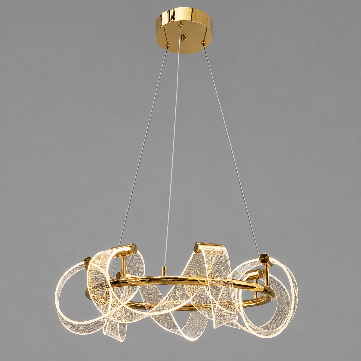 Люстра підвісна золота з акриловим фігурним плафоном D-60 cm / D-80 cm Led 18W / 30W Gold Curly 260735-100008416