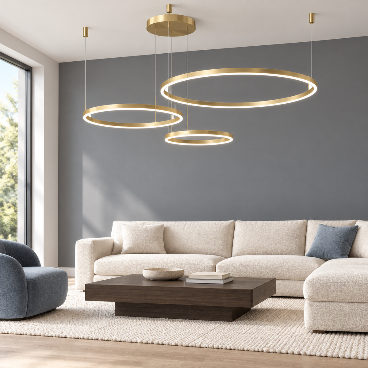 Підвісні люстри золота з кільцями у 3-х варіаціях Led Gold Circle Total rings 251018-100006314