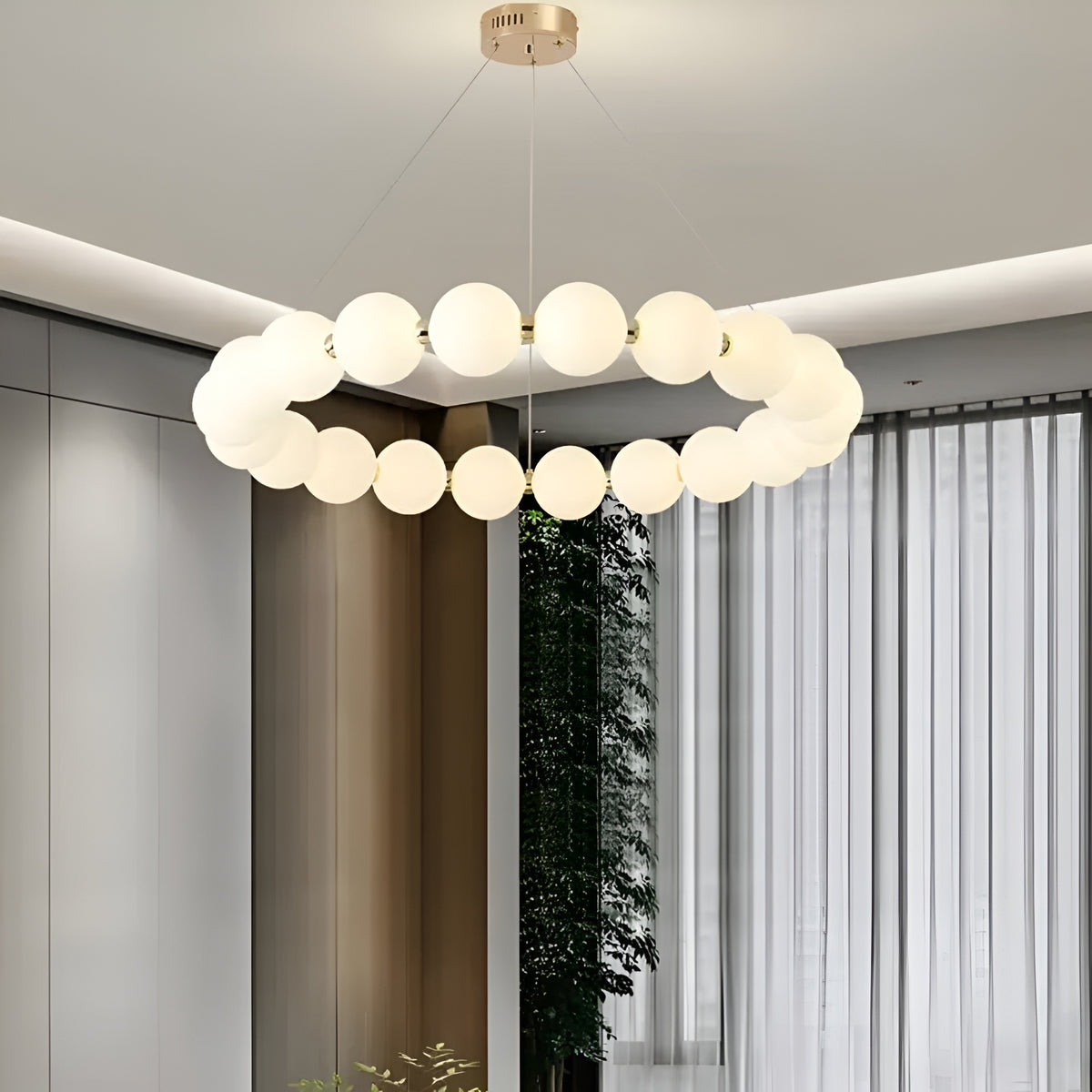 Підвісні люстри золоті Перлини з білими плафонами D-40/60/ 80 cm Led Gold+White Pearls 250918-100005893