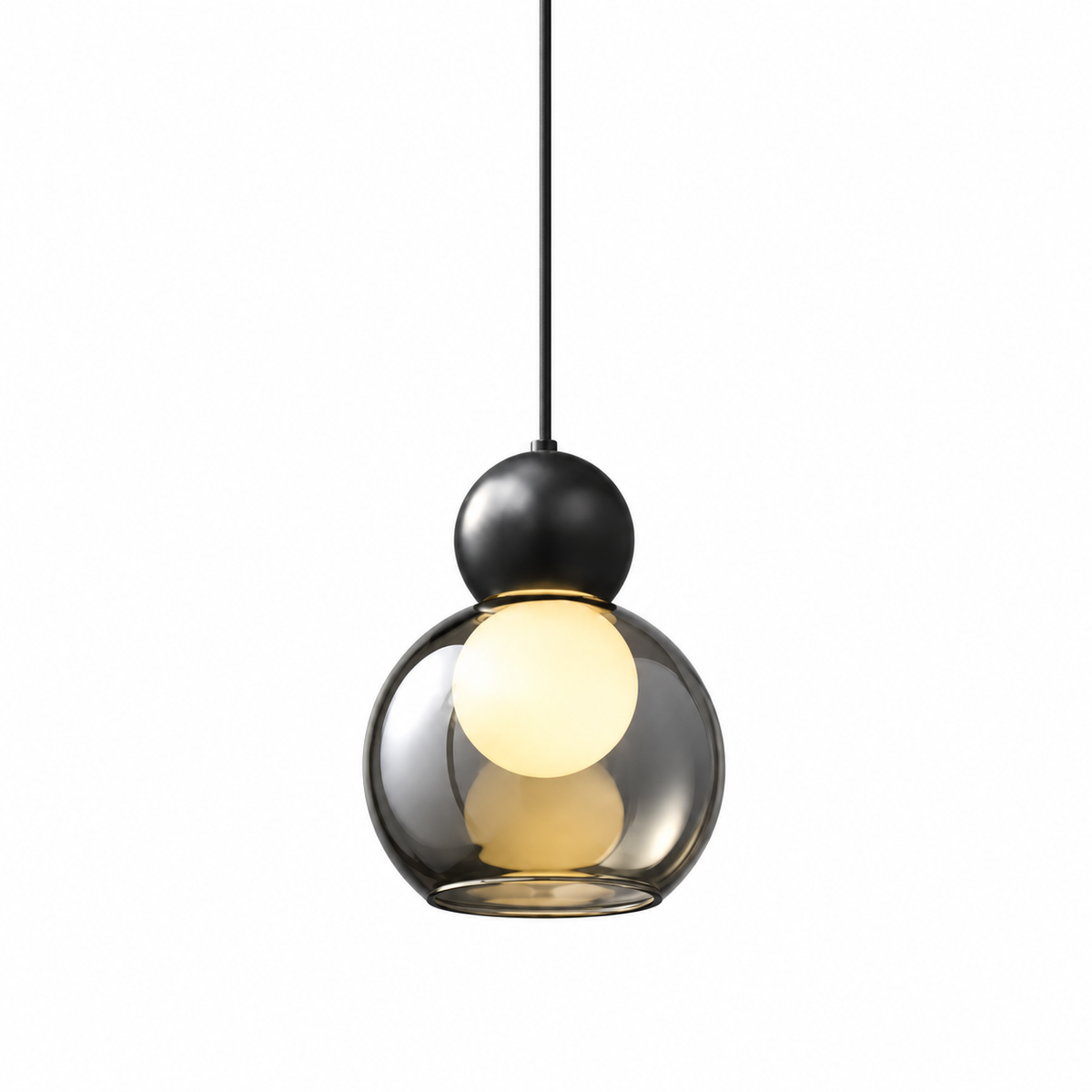 Підвісний світильник з димчастим плафоном D-10 cm E27 Black+Grey Ball 261019-100009075