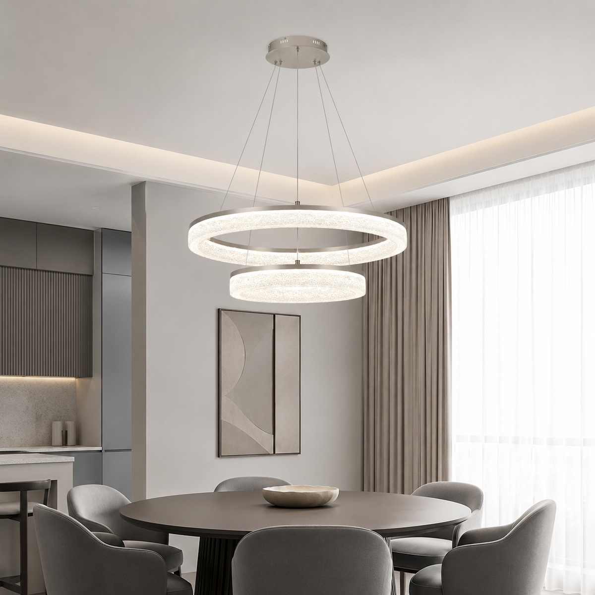 Підвісна люстра D-80+60 cm Led 92W 3000K-4000K Grey Ice 260718-100008397