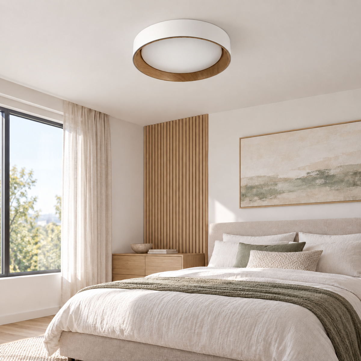 Стельові люстри білі D-45 cm / D-58 cm Led 3000K-6000K White+Wood Circle 260918-100008846