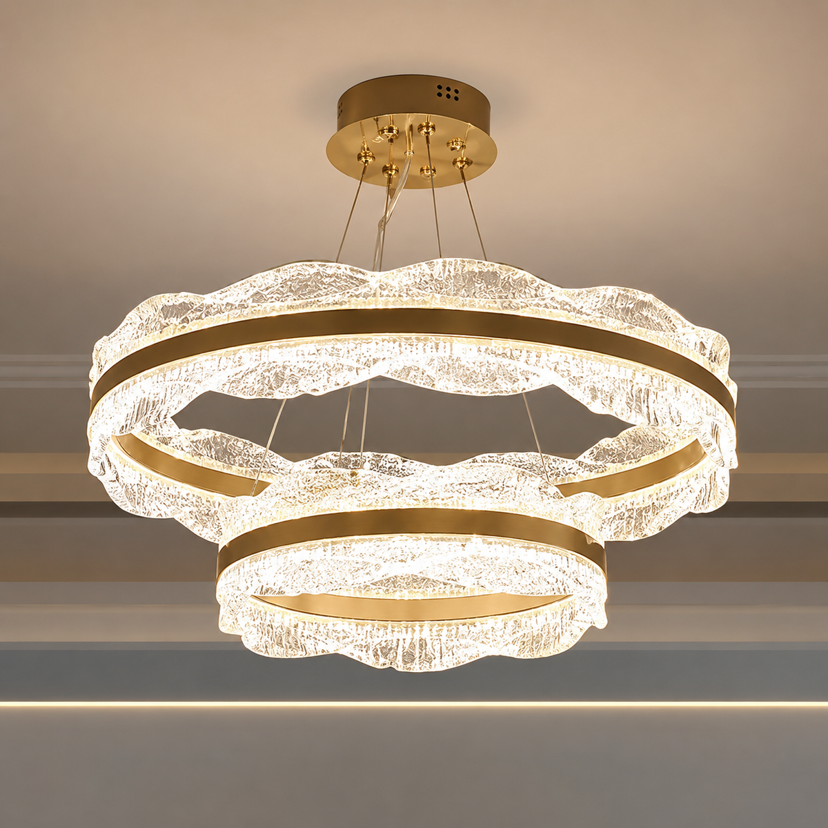 Підвісна люстра D-80+60 cm Led 92W 3000K-4000K Gold Ice 260718-100008398