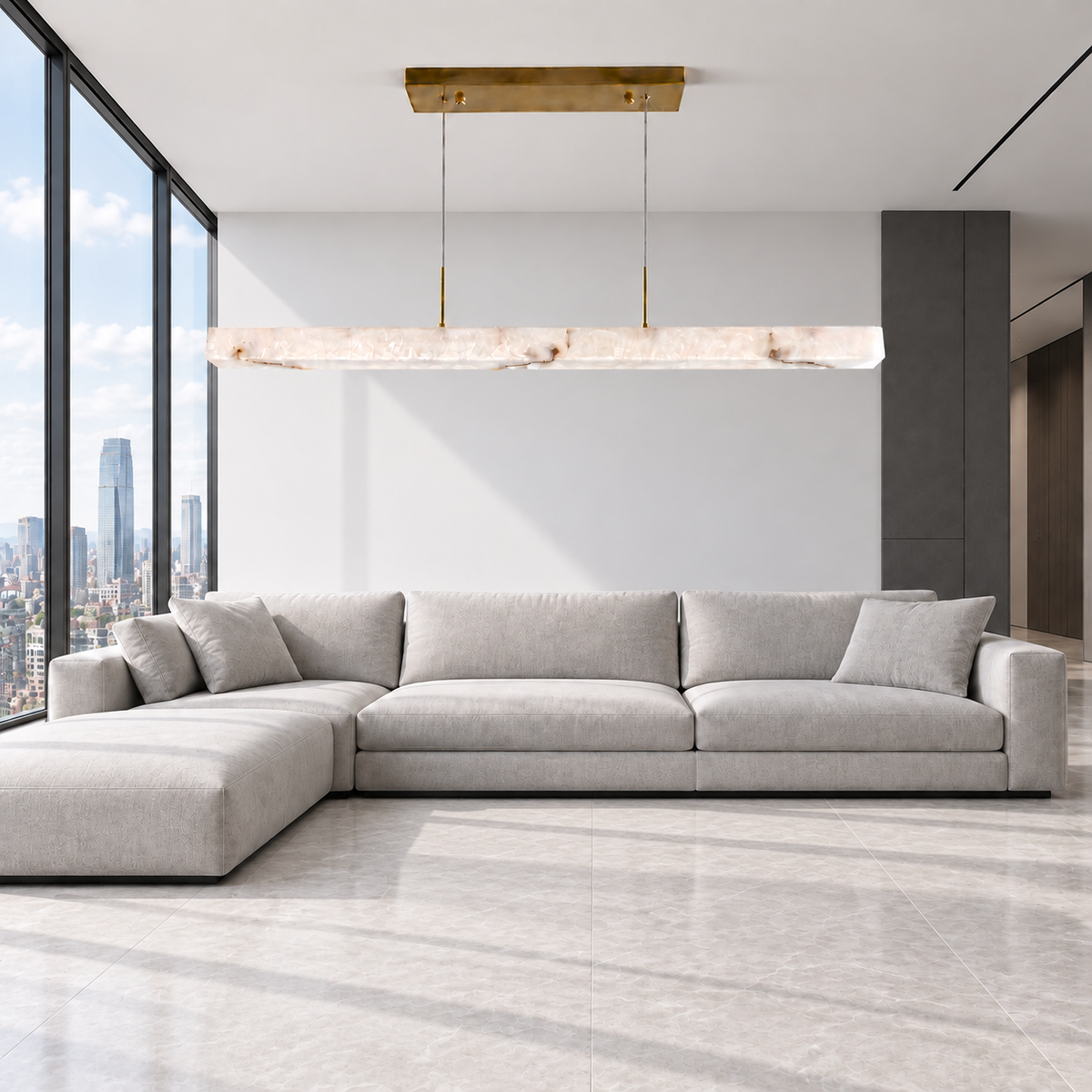 Підвісна люстра L-100 cm / L-120 cm / L-150 cm Led 3000K-6000K White+Gold Marble Imitation 260918-100008847