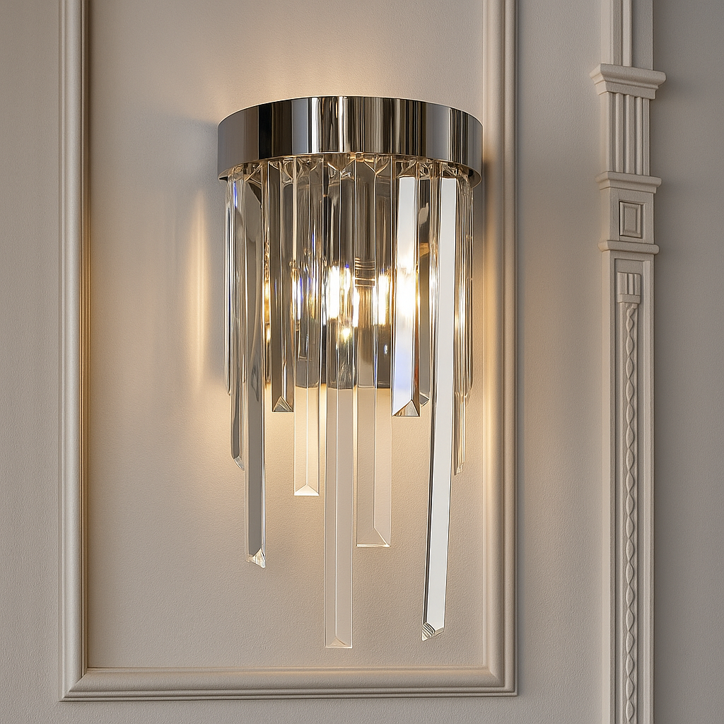 Настінний світильник срібний з кришталевим плафоном Корона G9x2 H-33cm Chrome Crystal Crown 250635-100005191