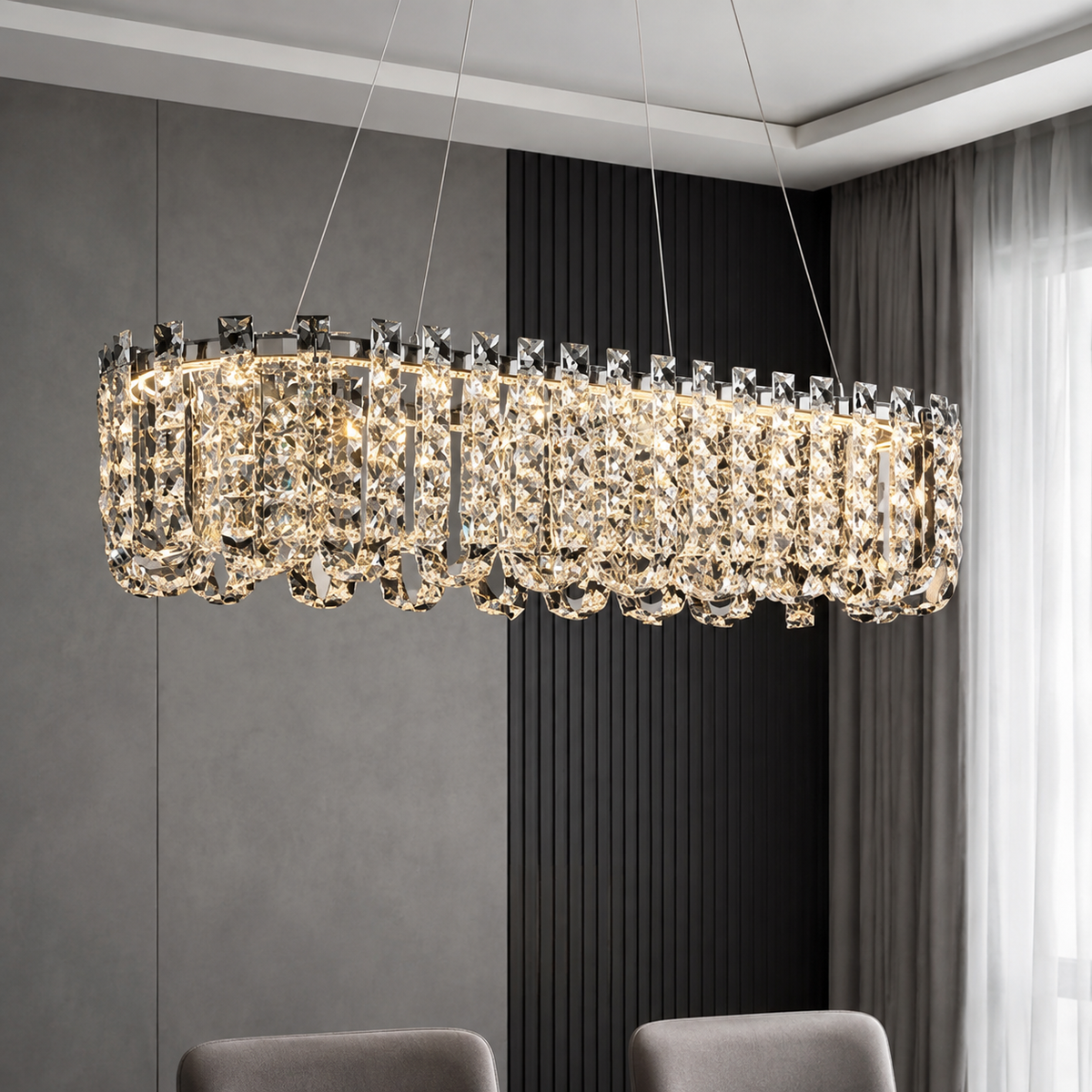 Підвісна люстра срібна L-100 cm Led 100W Chrome Loop 260817-100008602