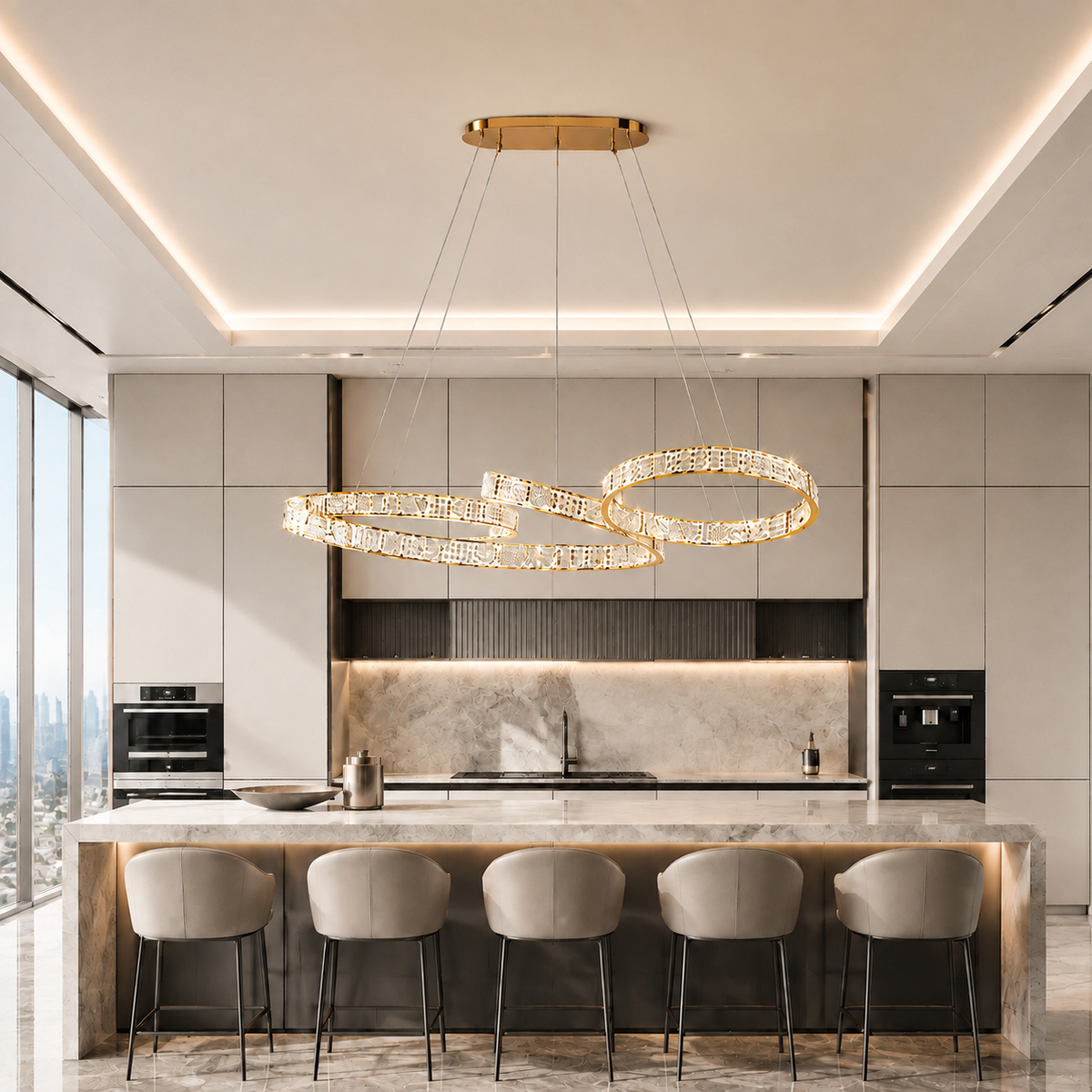 Підвісні люстри золоті L-120 cm / L-160 cm Led Gold Crystal 260817-100008629