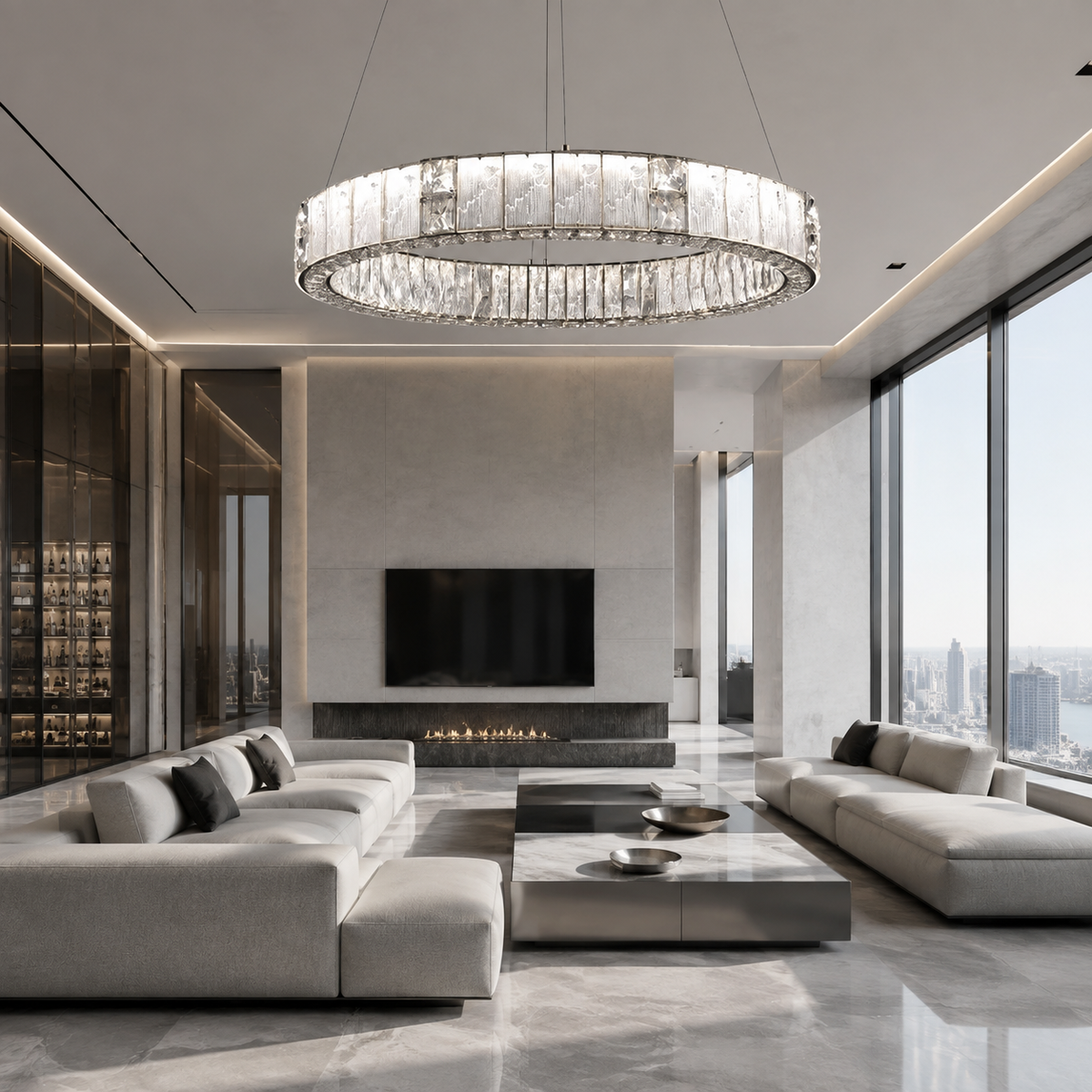 Підвісна люстра срібна D-80 cm Led 85W Chrome Crystal 260817-100008631