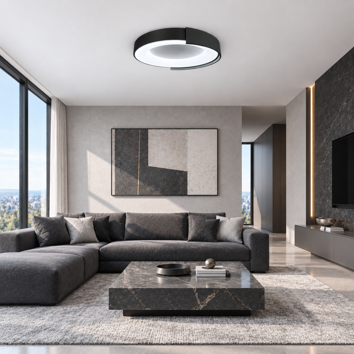 Стельові люстри чорні D-50 cm / D-62 cm Led 3000K-6000K Black Circle 260918-100008861