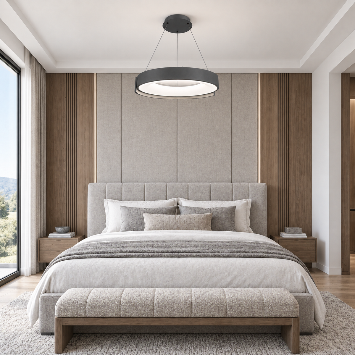 Підвісна люстра сіра D-50 cm Led 64W 3000K-6000K Grey Circle 260918-100008863