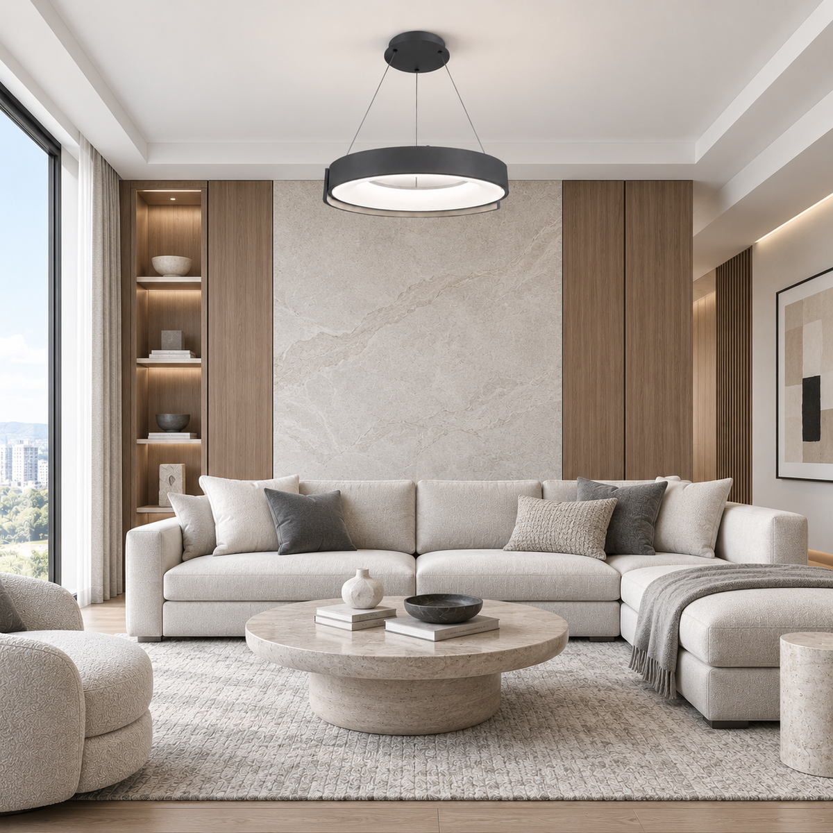 Підвісна люстра сіра D-50 cm Led 64W 3000K-6000K Grey Circle 260918-100008863