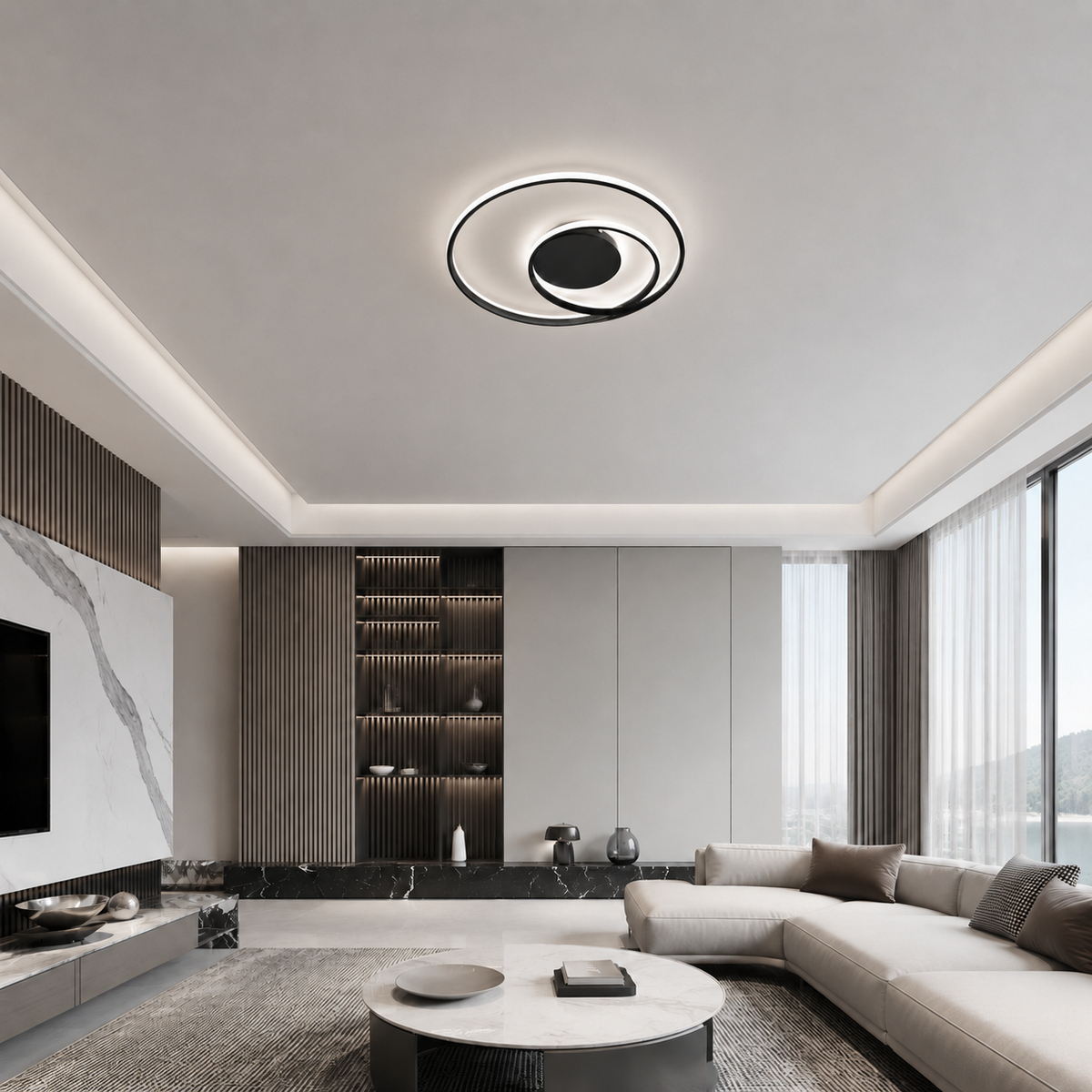 Стельова люстра чорна D-50 cm Led 56W 3000K-6000K Black Rings 260718-100008413