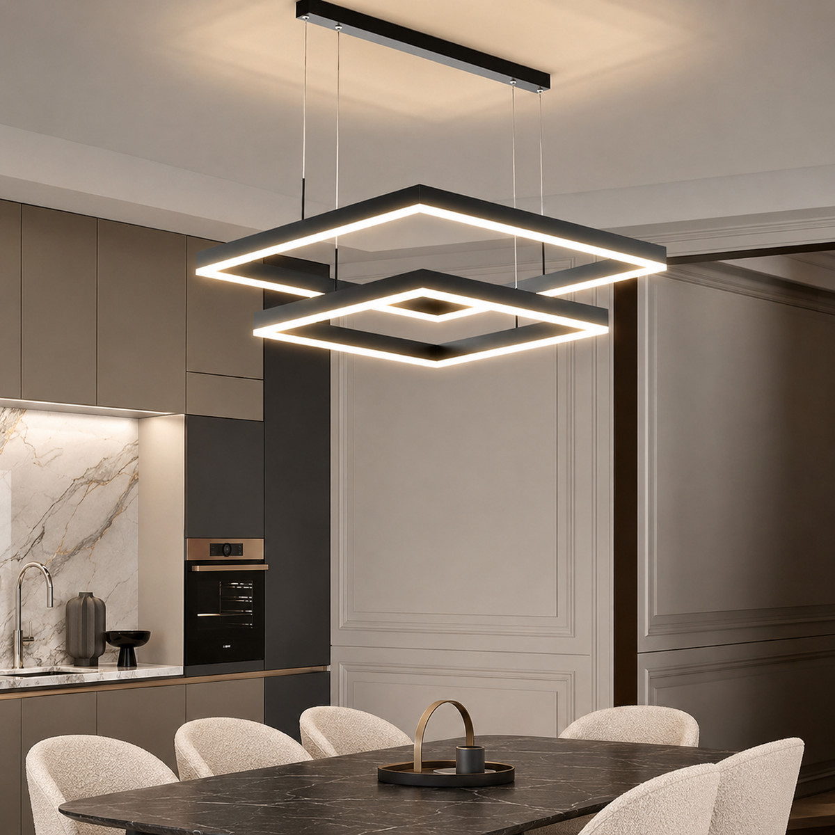 Люстра підвісна подвійна L-60+80 cm Led 70W 3000K-6000K Black Double Square 260718-100008414