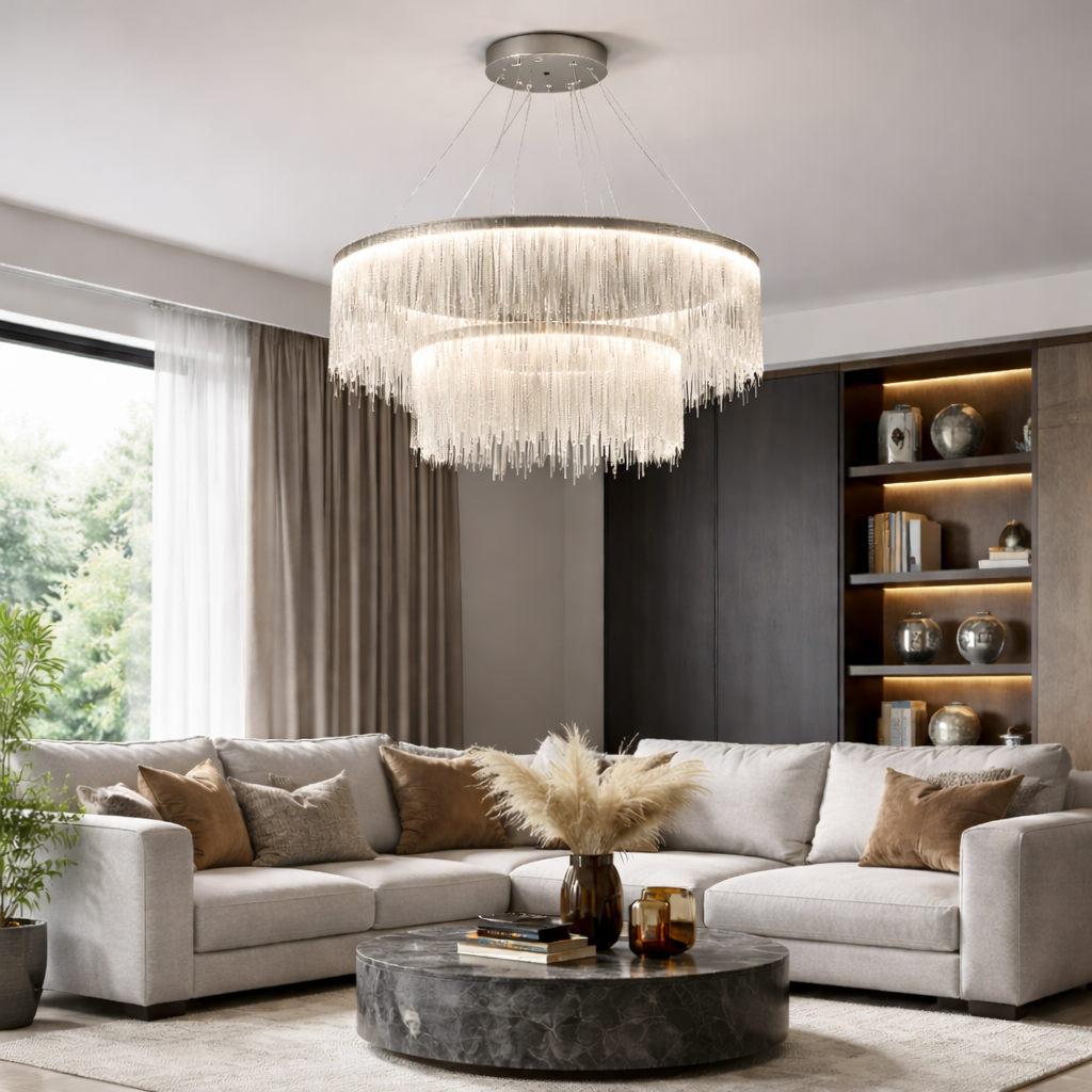 Підвісна подвійна люстра с ланцюжків D-80+50 cm Led 70W 3000K-6000K Chrome Chain 251218-100006916