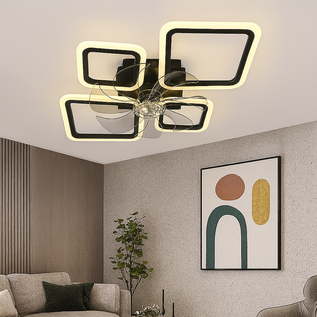 Стельова люстра чорна з прозорим вентилятором керована Led 70W Black Fan lamp 250775-100005528