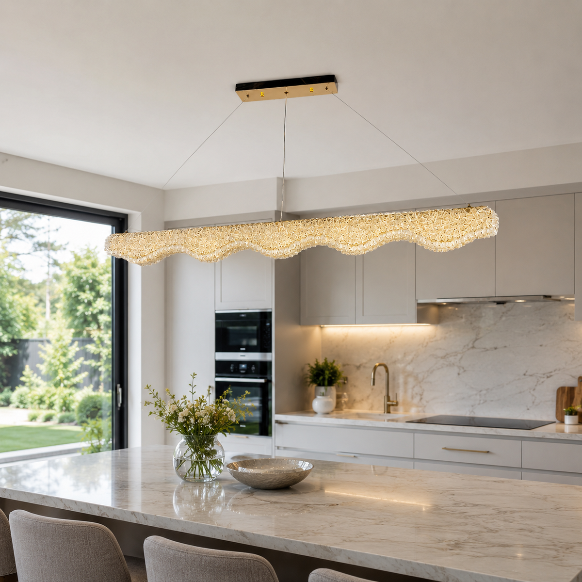 Підвісні люстри золоті L-80 cm / L-100 cm / L-120 cm Led 3000K-6000K Gold Crystal 260618-100008140