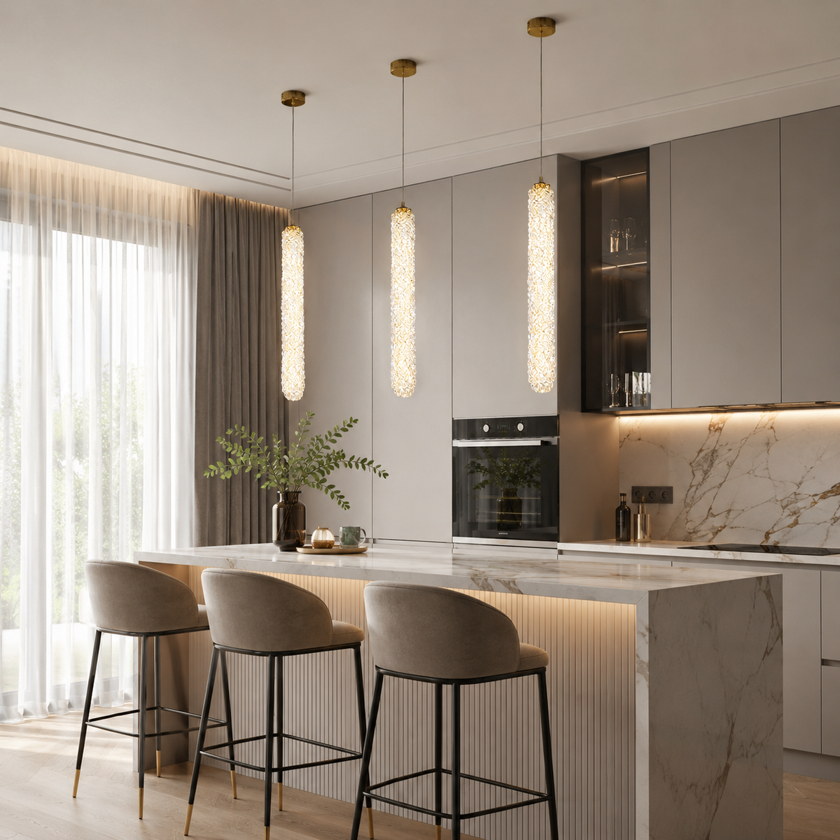 Підвісні світильники золоті L-57 cm / L-68 cm Led 3000K-6000K Gold Crystal 260618-100008144