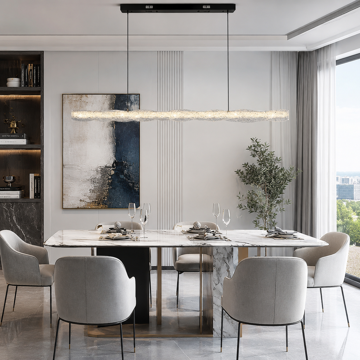 Підвісна люстра видовжена з золотою патиною L-120 cm Led 56W 3000K-6000K Black Ice 260618-100008150
