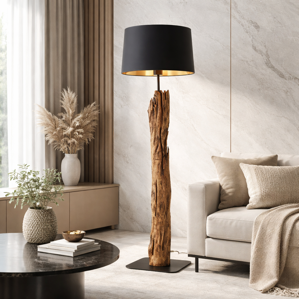 Торшер чорний з дерева Е27 H-155 cm Black+Wood Tree 260263-100007533