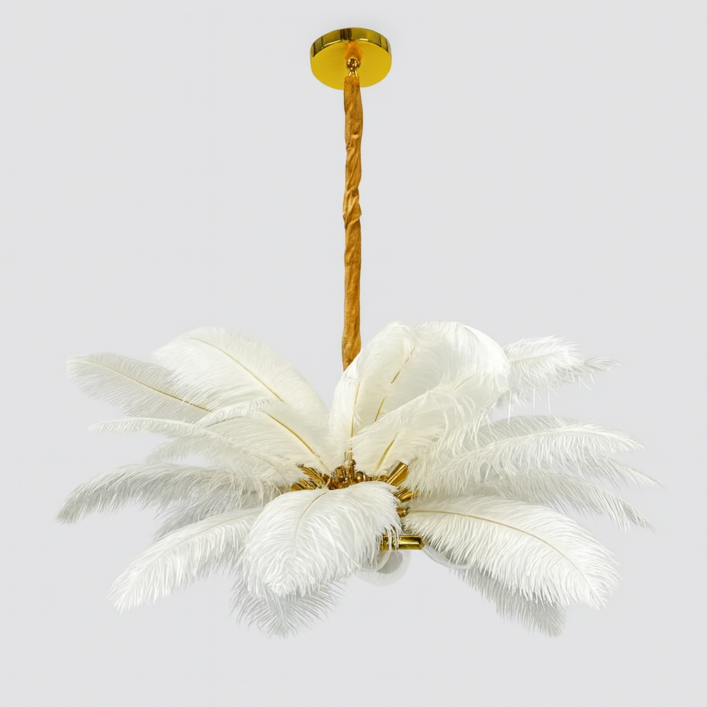 Підвісна біла люстра перо з золотом D-80 cm H-40 cm G9 Gold+White Feather 250818-100005727