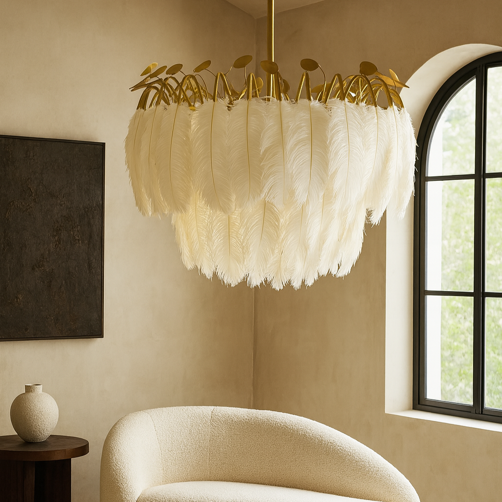 Люстра золота з білим пір'м D-80 cm Е27 Gold+White Feather 250818-100005729