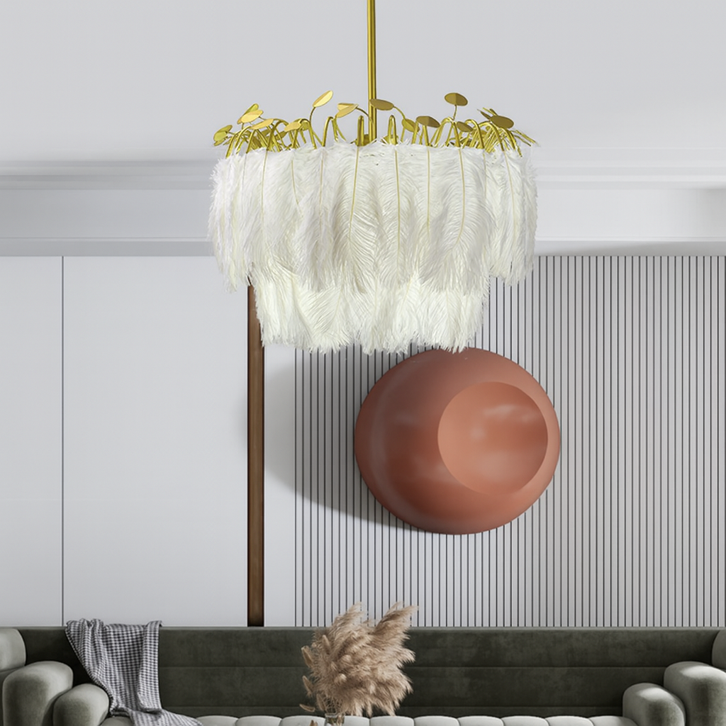 Люстра золота з білим пір'м D-80 cm Е27 Gold+White Feather 250818-100005729