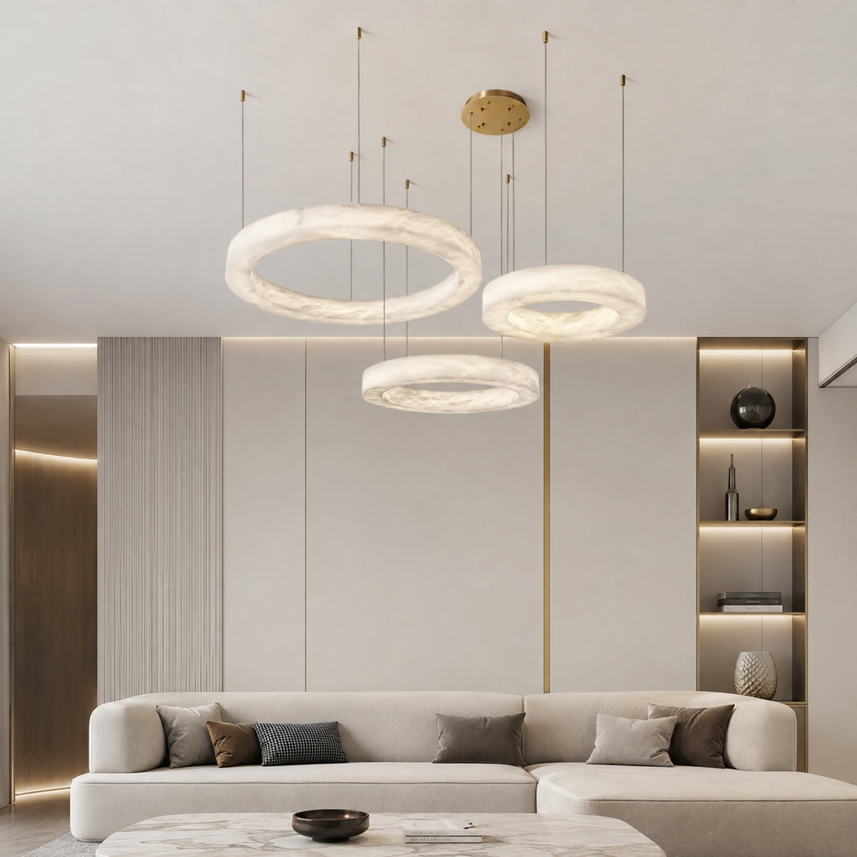 Підвісна люстра золота D-80+60+40 cm Led 3000K-6000K Gold Imitation Marble 260818-100008664